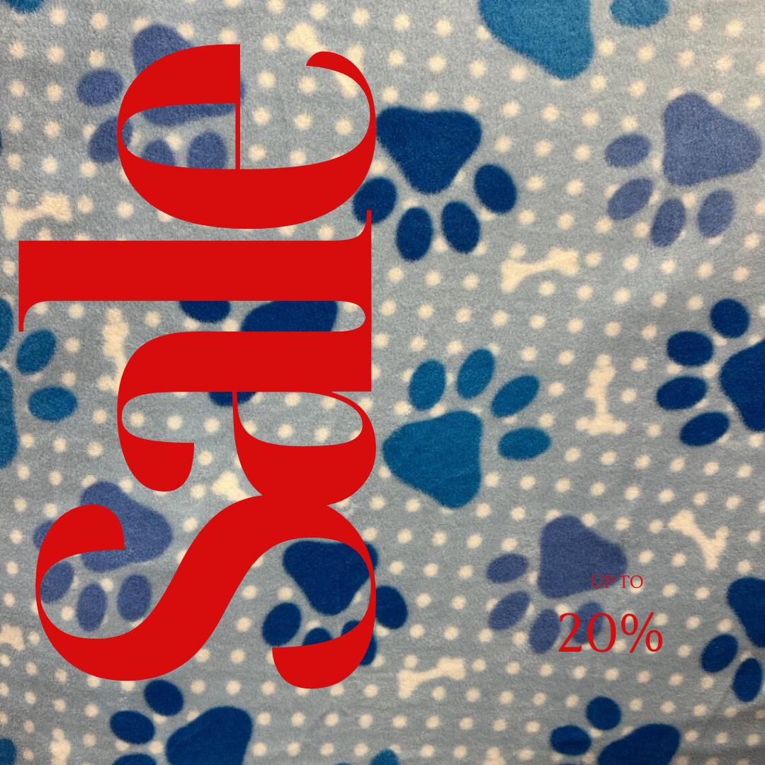 Blue colors Paws Print- Anti Pill Theme Fleece Fabric, 60” Inches Wide – Sold By The Yard