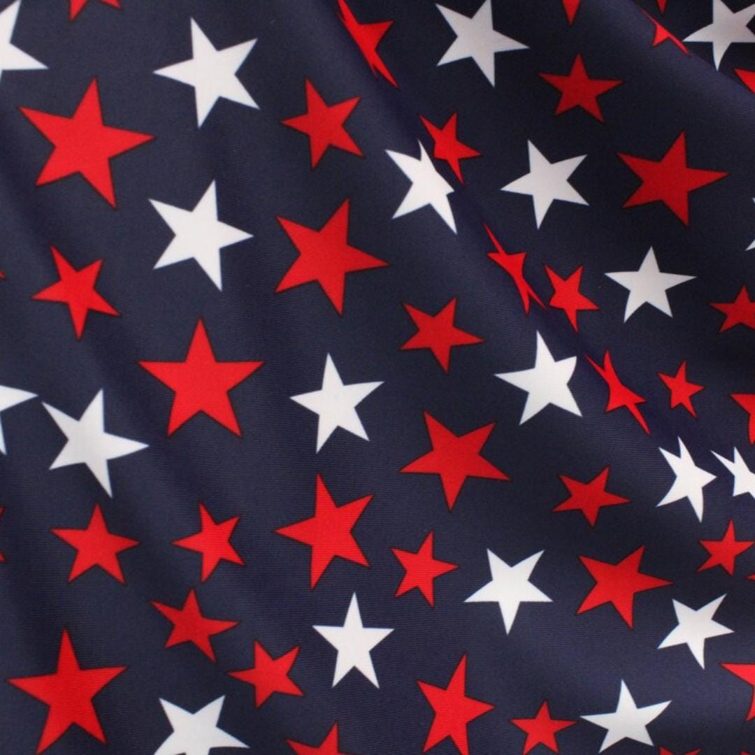 Patriotic Stars On Navy - 4 Way Stretch Fabric By The Yard - 60" Wide Spandex Fabric - Thick and Heavy Spandex Fabric