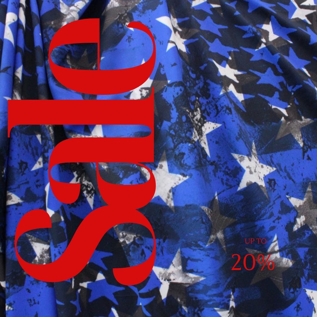 Patriotic Stars On Royal Blue - 4 Way Stretch Fabric By The Yard - 60" Wide Spandex Fabric - Thick and Heavy Spandex Fabric