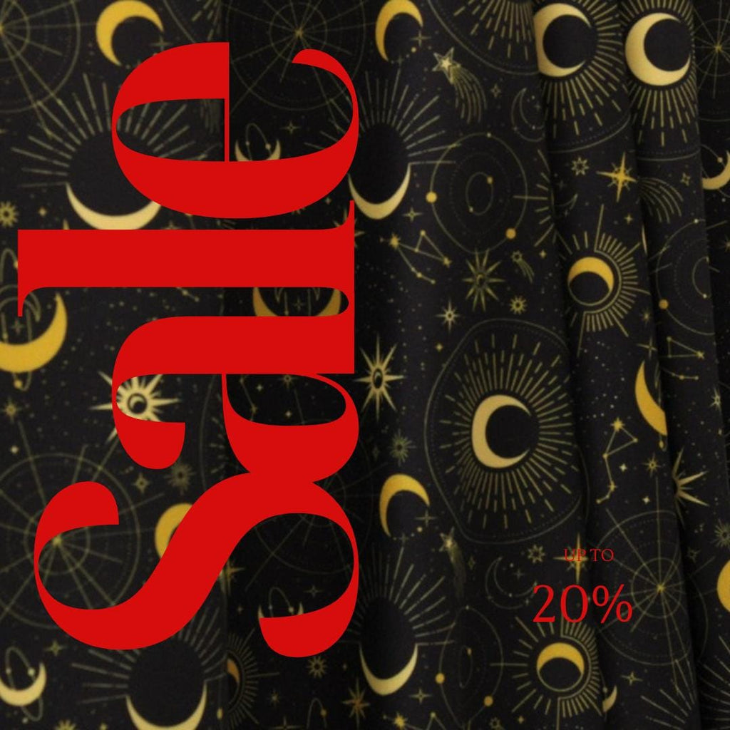 Midnight Sky - Black and Gold - 4 Way Stretch Fabric By The Yard - 60" Wide Spandex Fabric - Thick and Heavy Spandex Fabric