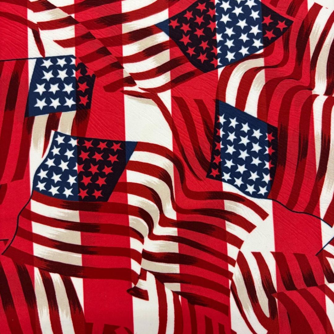 American Flags White Background - 4 Way Stretch Fabric By The Yard - 60" Wide Spandex Fabric - Thick and Heavy Spandex Fabric