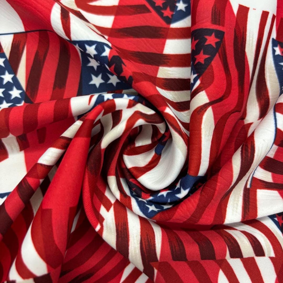American Flags White Background - 4 Way Stretch Fabric By The Yard - 60" Wide Spandex Fabric - Thick and Heavy Spandex Fabric