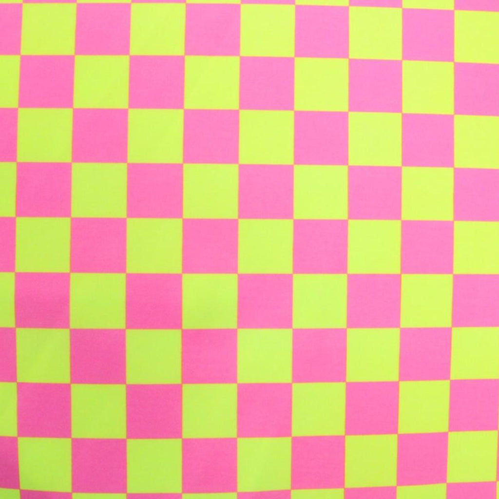 Neon Checkers Yellow/Pink - 4 Way Stretch Fabric By The Yard - 60" Wide Spandex Fabric - Thick and Heavy Spandex Fabric