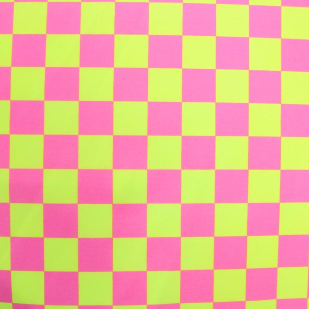 Neon Checkers Yellow/Pink - 4 Way Stretch Fabric By The Yard - 60" Wide Spandex Fabric - Thick and Heavy Spandex Fabric