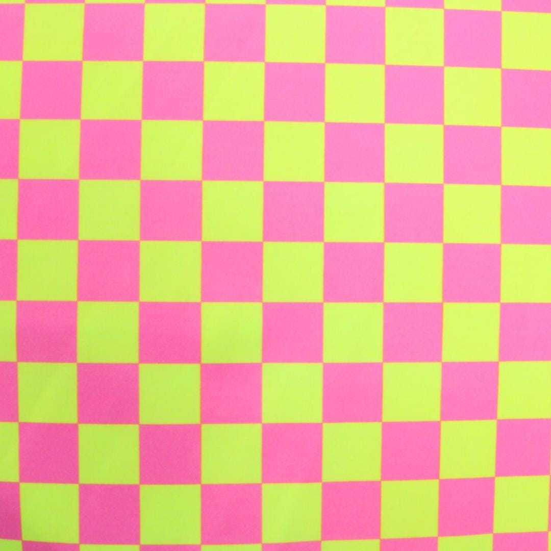 Neon Checkers Yellow/Pink - 4 Way Stretch Fabric By The Yard - 60" Wide Spandex Fabric - Thick and Heavy Spandex Fabric