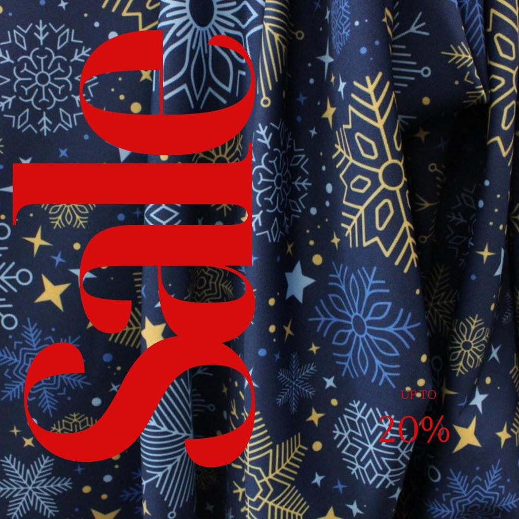 Blue and Gold Snowflakes - 4 Way Stretch Fabric By The Yard - 60" Wide Spandex Fabric - Thick and Heavy Spandex Fabric