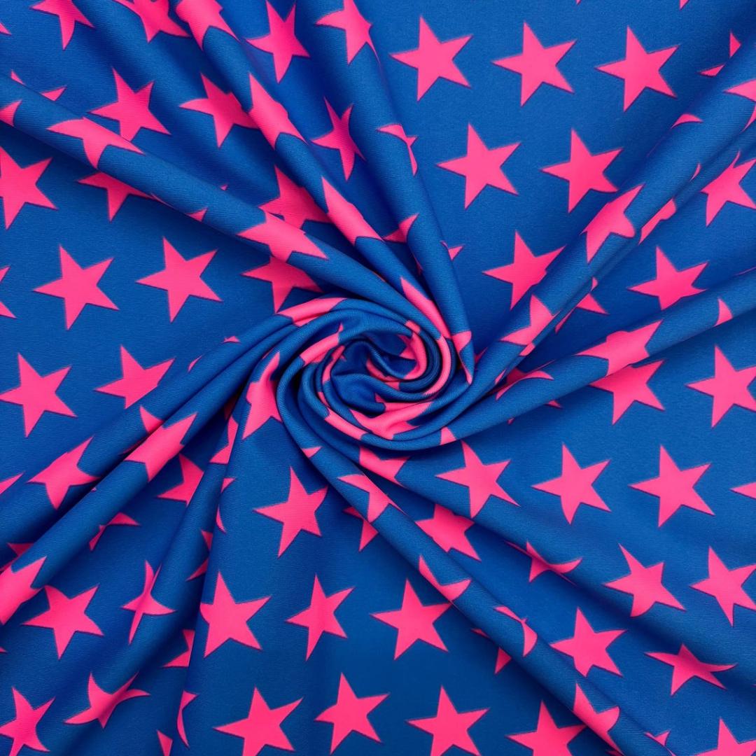 Black-light Reactive Blue and Pink Star - 4 Way Stretch Fabric By The Yard - 60" Wide Spandex Fabric - Thick and Heavy Spandex Fabric