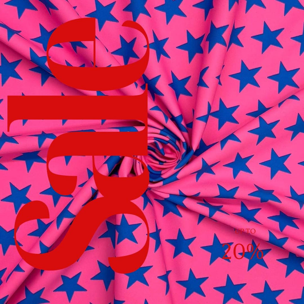 Black-light Reactive Pink and Blue Star - 4 Way Stretch Fabric By The Yard - 60" Wide Spandex Fabric - Thick and Heavy Spandex Fabric
