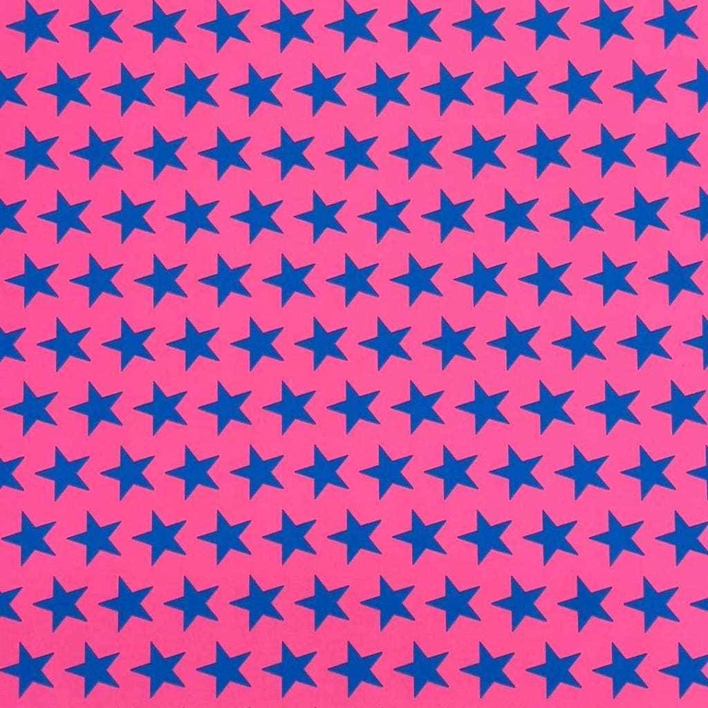 Black-light Reactive Pink and Blue Star - 4 Way Stretch Fabric By The Yard - 60" Wide Spandex Fabric - Thick and Heavy Spandex Fabric