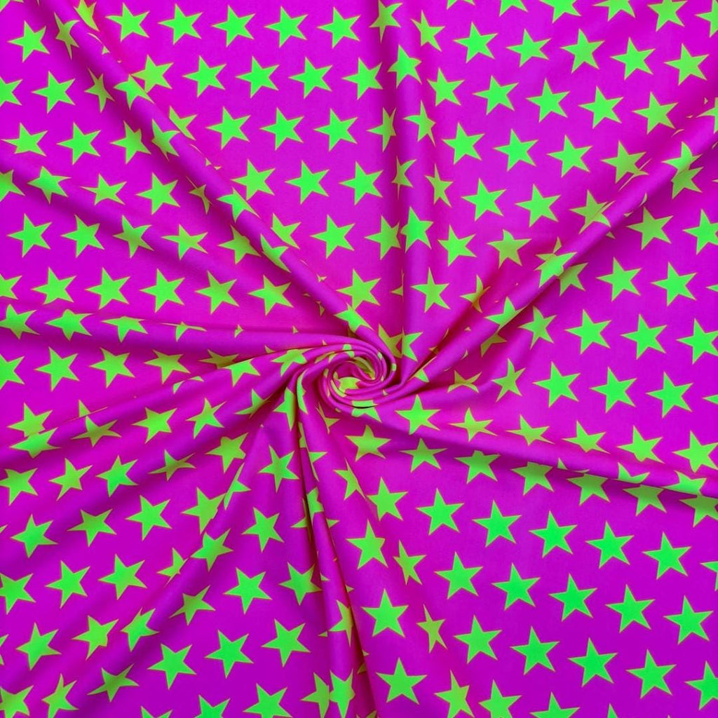 Black-light Reactive Pink and Yellow Star - 4 Way Stretch Fabric By The Yard - 60" Wide Spandex Fabric - Thick and Heavy Spandex Fabric
