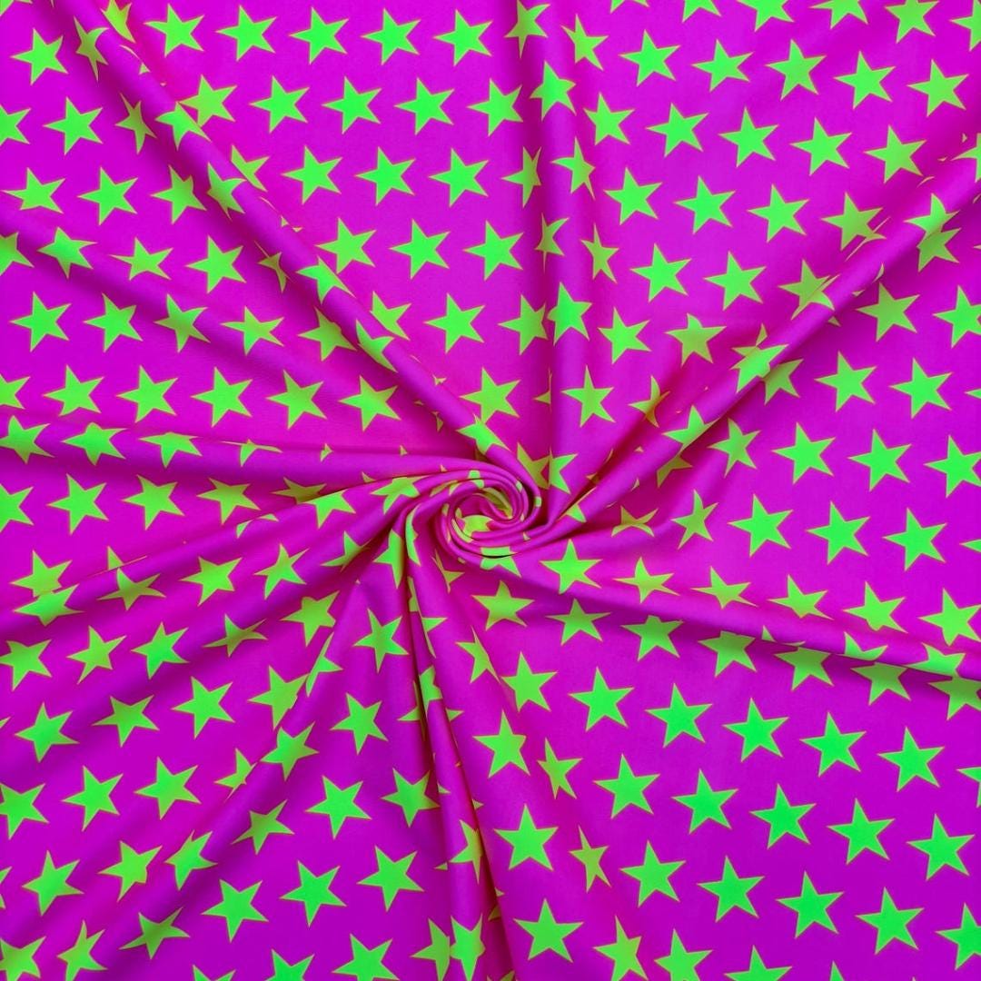 Black-light Reactive Pink and Yellow Star - 4 Way Stretch Fabric By The Yard - 60" Wide Spandex Fabric - Thick and Heavy Spandex Fabric
