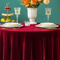 Round Luxurious Stretch Velvet Tablecloth - DK RED - Washable Table Cover for Party Wedding Baby Shower Dinning Decoration. Choose size