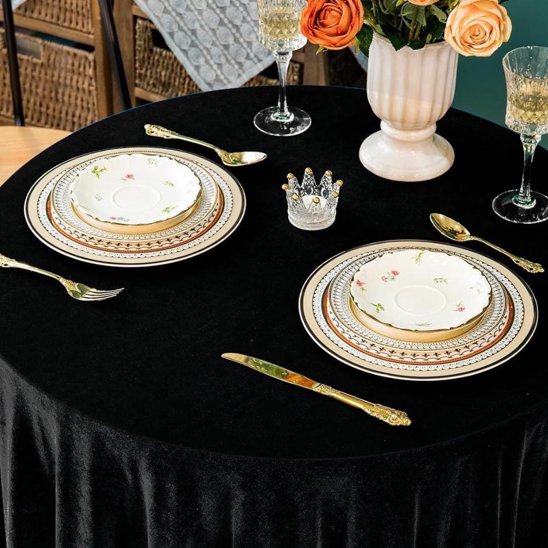 Round Luxurious Stretch Velvet Tablecloth - BLACK - Washable Table Cover for Party Wedding Baby Shower Dinning Decoration. Choose size Below