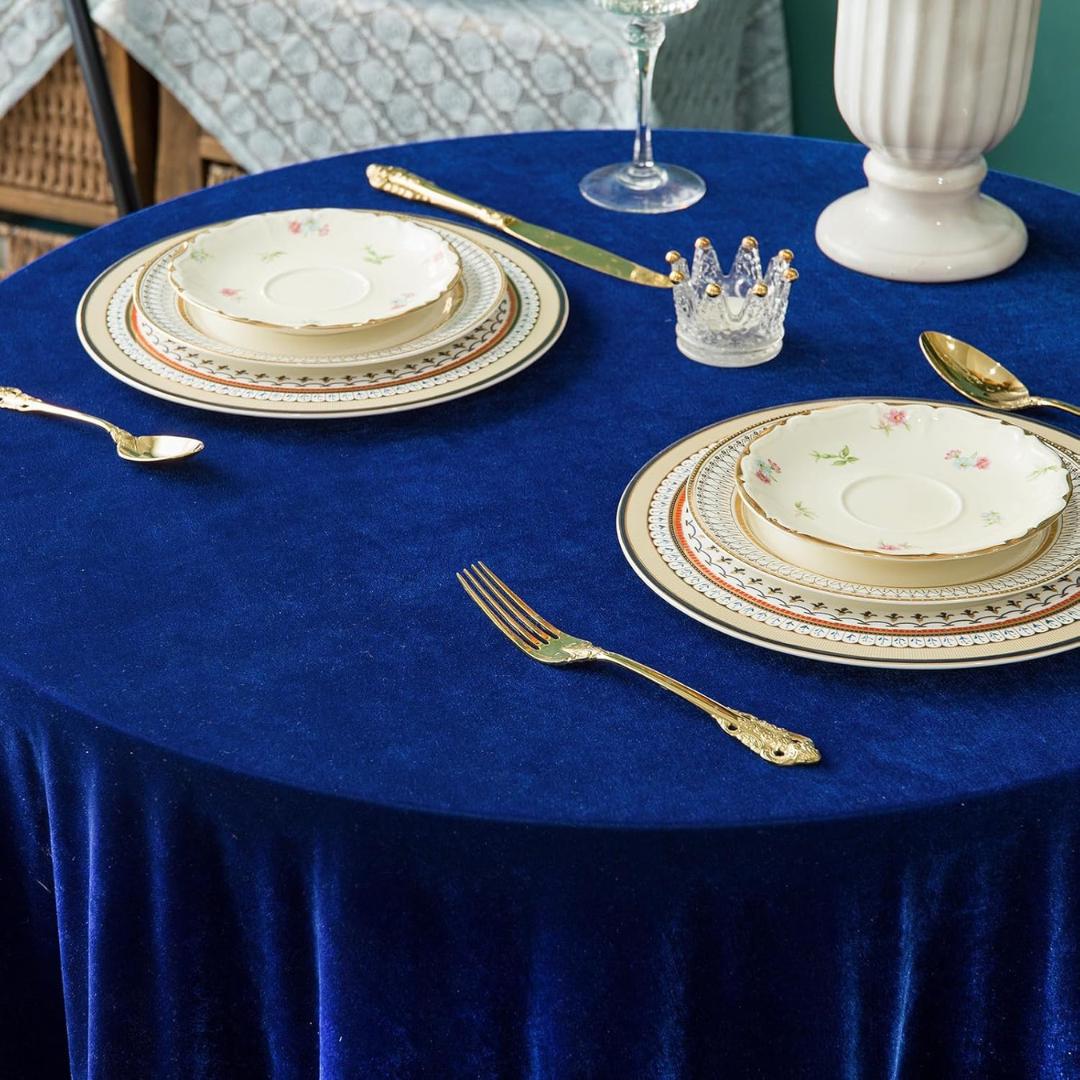 Round Luxurious Stretch Velvet Tablecloth - ROYAL BLUE - Washable Table Cover for Party Wedding Baby Shower Dinning Decoration. Choose size