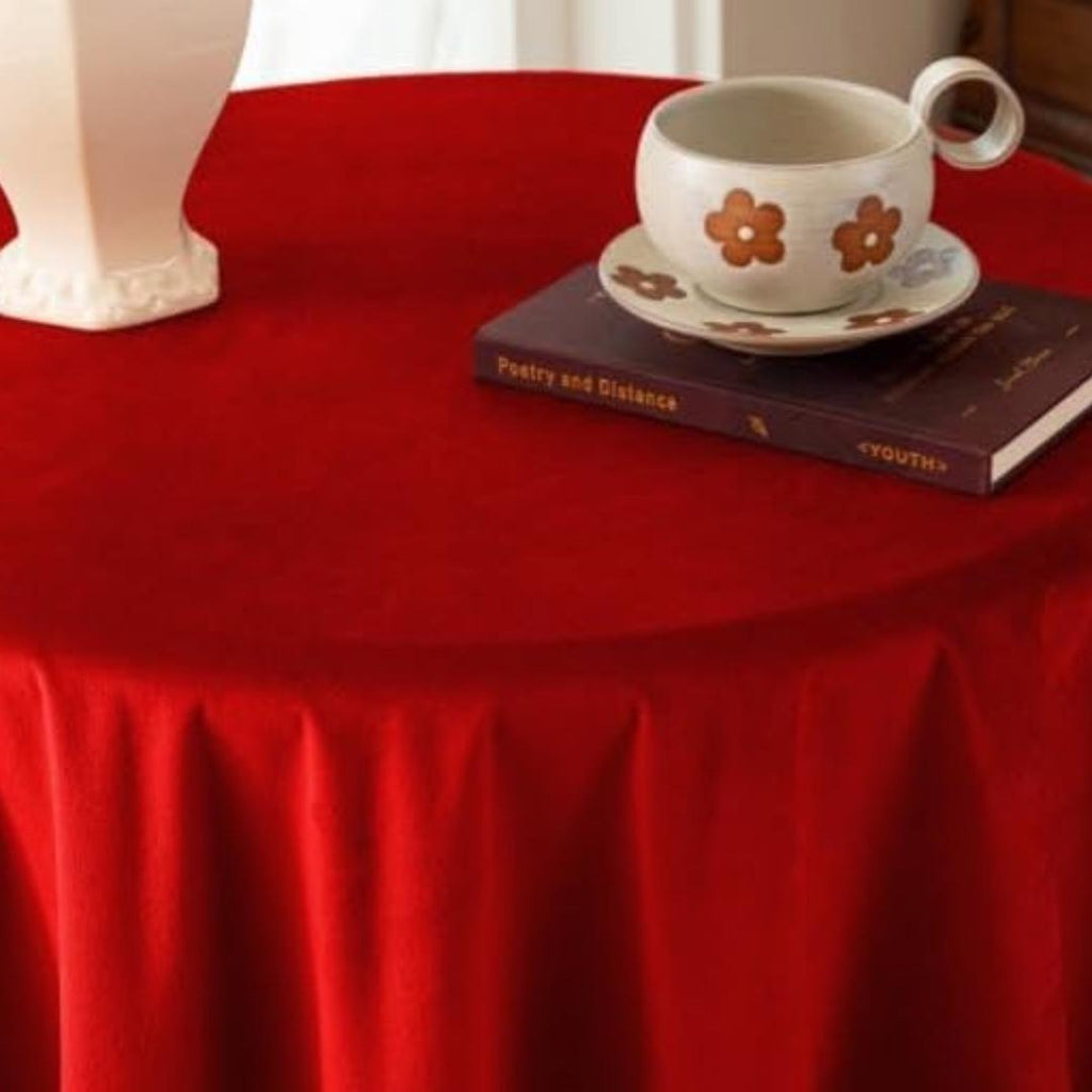 Round Luxurious Stretch Velvet Tablecloth - RED - Washable Table Cover for Party Wedding Baby Shower Dinning Decoration. Choose size Below