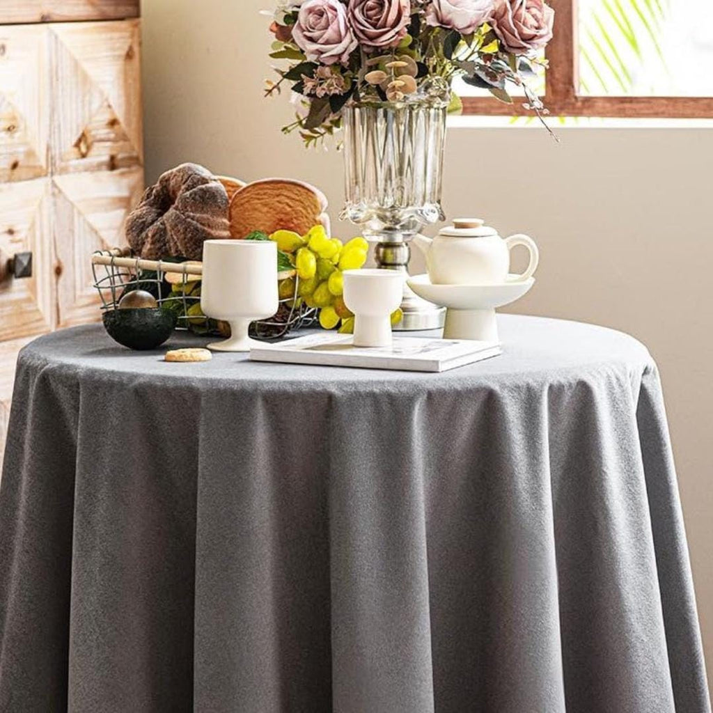 Round Luxurious Stretch Velvet Tablecloth - GRAY - Washable Table Cover for Party Wedding Baby Shower Dinning Decoration. Choose size Below