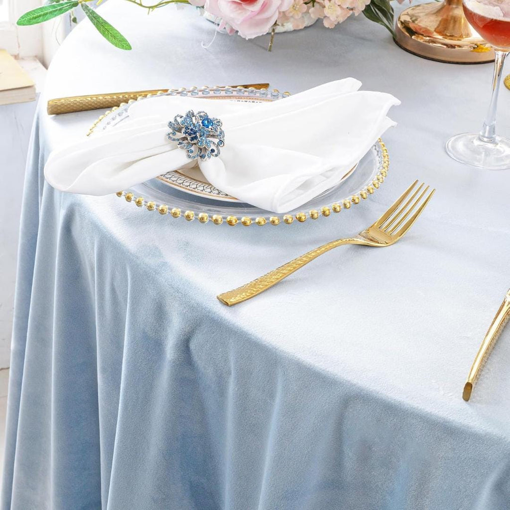 Round Luxurious Royal Velvet Tablecloth - LT BLUE - Washable Table Cover for Party Wedding Baby Shower Dinning Decoration. Choose size Below