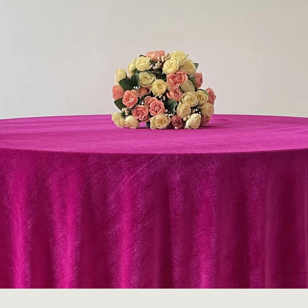 Round Luxurious Stretch Velvet Tablecloth - FUCHSIA - Washable Table Cover for Party Wedding Baby Shower Dinning Decoration. Choose size