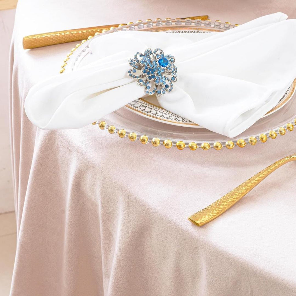 Round Luxurious Royal Velvet Tablecloth - BLUSH - Washable Table Cover for Party Wedding Baby Shower Dinning Decoration. Choose size Below