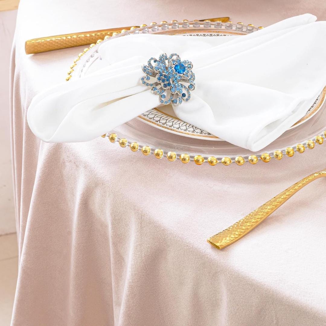 Round Luxurious Royal Velvet Tablecloth - BLUSH - Washable Table Cover for Party Wedding Baby Shower Dinning Decoration. Choose size Below