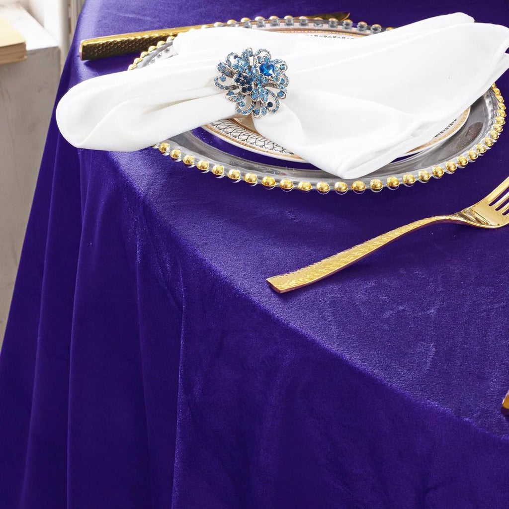 Round Luxurious Royal Velvet Tablecloth - PURPLE - Washable Table Cover for Party Wedding Baby Shower Dinning Decoration. Choose size Below