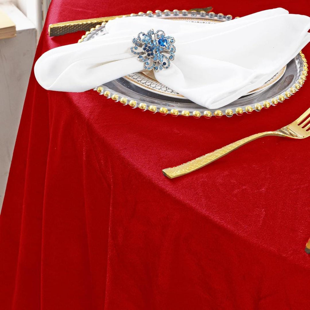 Round Luxurious Royal Velvet Tablecloth - RED - Washable Table Cover for Party Wedding Baby Shower Dinning Decoration. Choose size Below