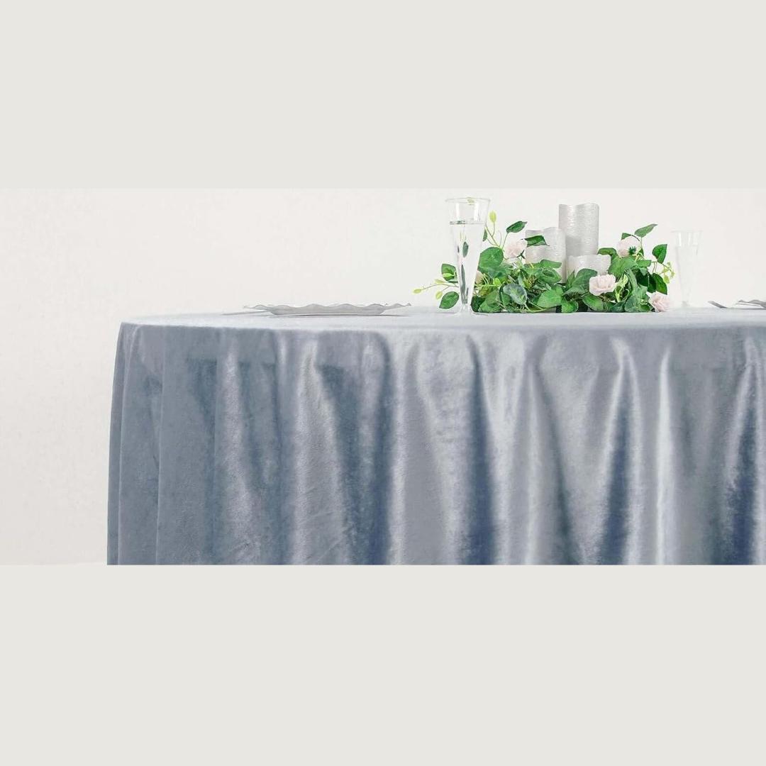Round Luxurious Royal Velvet Tablecloth - DUSTYBLUE - Washable Table Cover for Party Wedding Baby Shower Dinning Decoration. Choose size