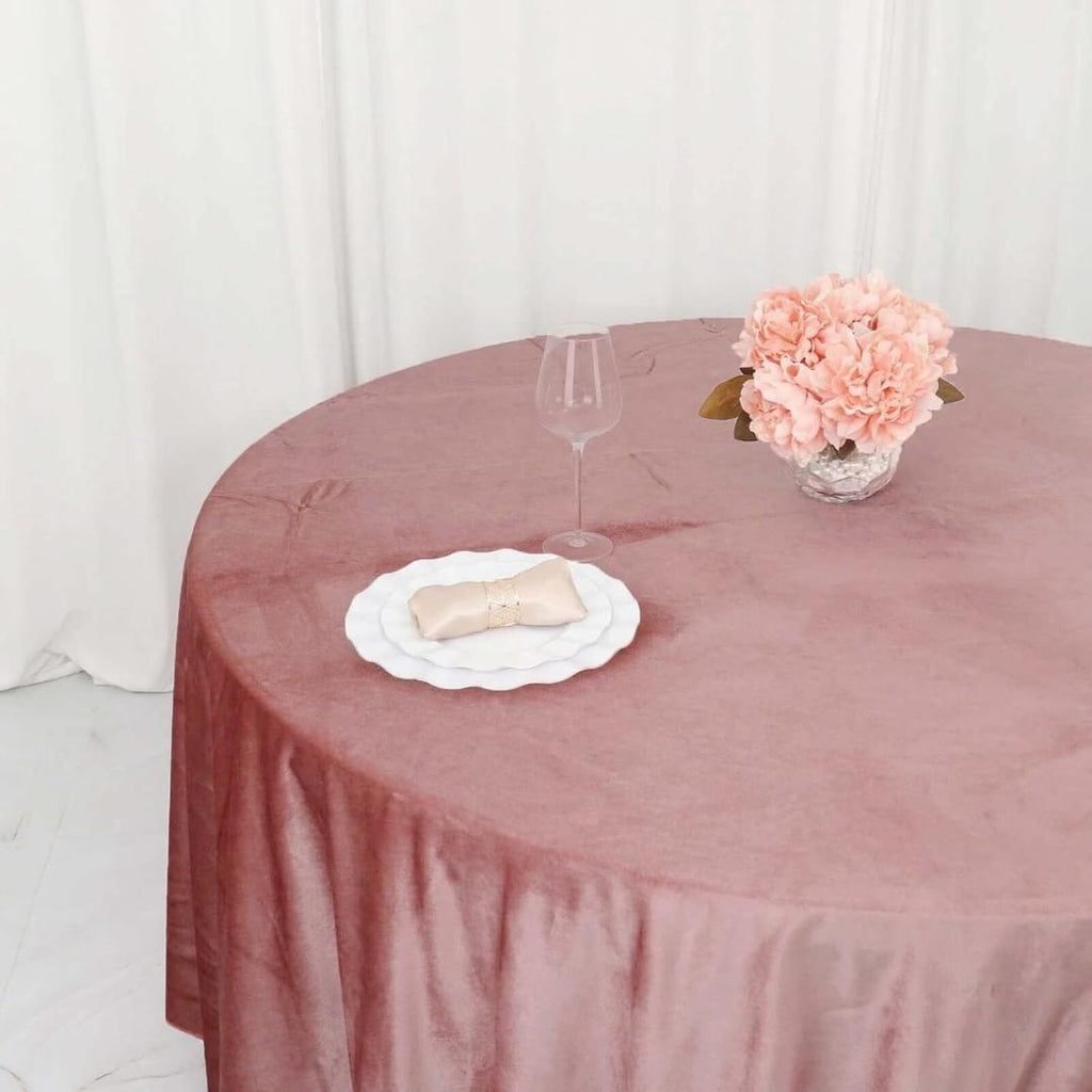 Round Luxurious Royal Velvet Tablecloth - DUSTYROSE- Washable Table Cover for Party Wedding Baby Shower Dinning Decoration. Choose size
