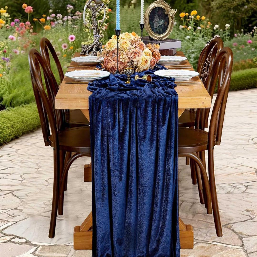 29" x 120" NAVY BLUE - Luxurious Royal Velvet Table Runner, 10ft Wedding Reception Decorations Soft Velvet Fabric & Wedding Runners