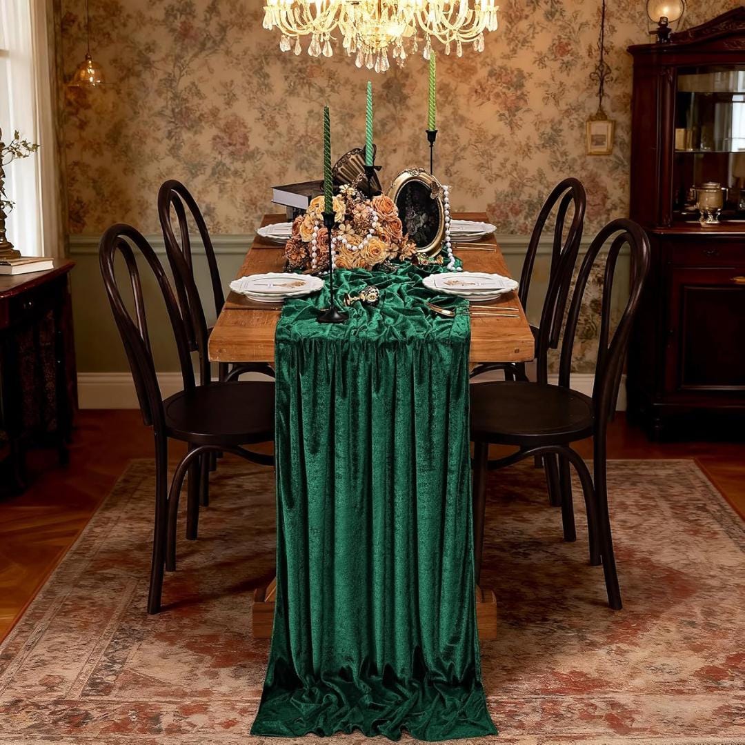 29" x 120" HUNTER - Luxurious Royal Velvet Table Runner, 10ft Wedding Reception Decorations Soft Velvet Fabric & Wedding Runners