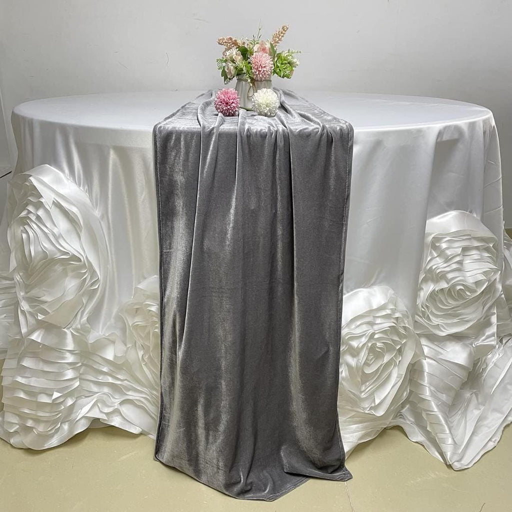 29" x 120" GRAY - Luxurious Royal Velvet Table Runner, 10ft Wedding Reception Decorations Soft Velvet Fabric & Wedding Runners