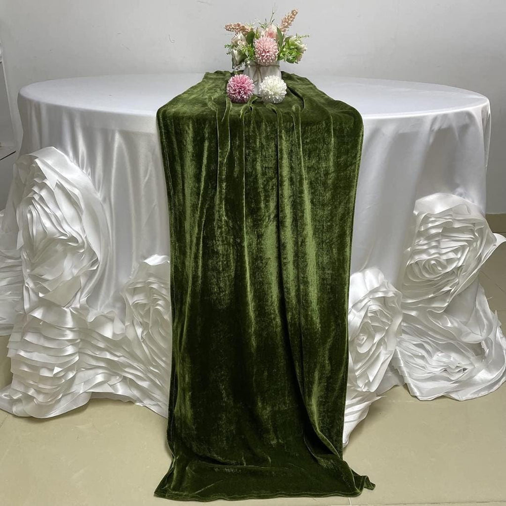 29" x 120" OLIVE - Luxurious Royal Velvet Table Runner, 10ft Wedding Reception Decorations Soft Velvet Fabric & Wedding Runners