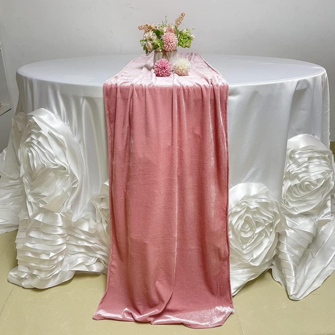 29" x 120" PINK - Luxurious Royal Velvet Table Runner, 10ft Wedding Reception Decorations Soft Velvet Fabric & Wedding Runners