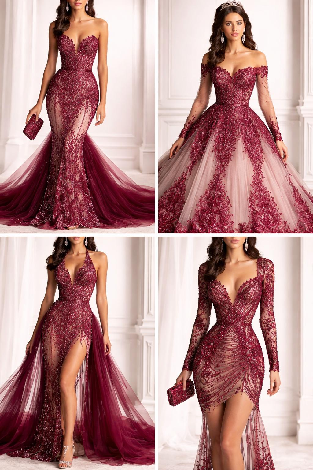 Luxury Lace - Burgundy - 3D Beaded Design with Embroidered Sequins and Beads On a Mesh Lace Fabric for Prom Dress By The Yard