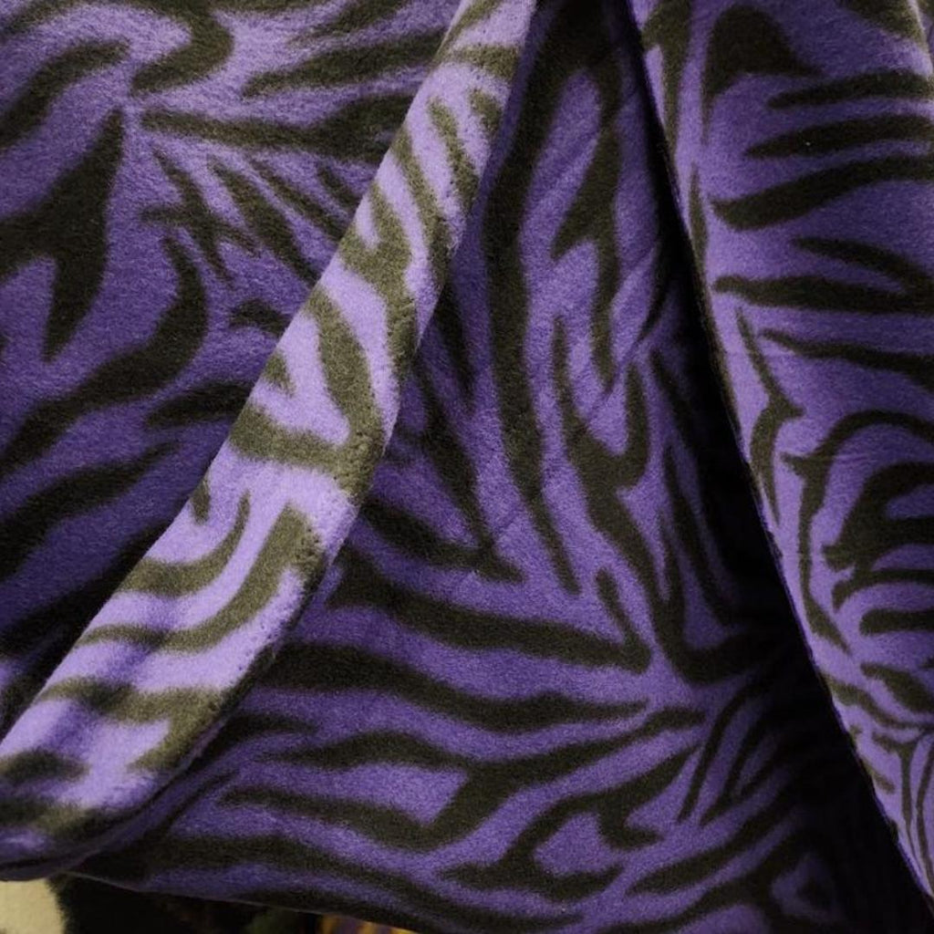 PURPLE/BLACK - Zebra Print - Anti Pill Theme Fleece Fabric, 60” Inches Wide – Sold By The Yard