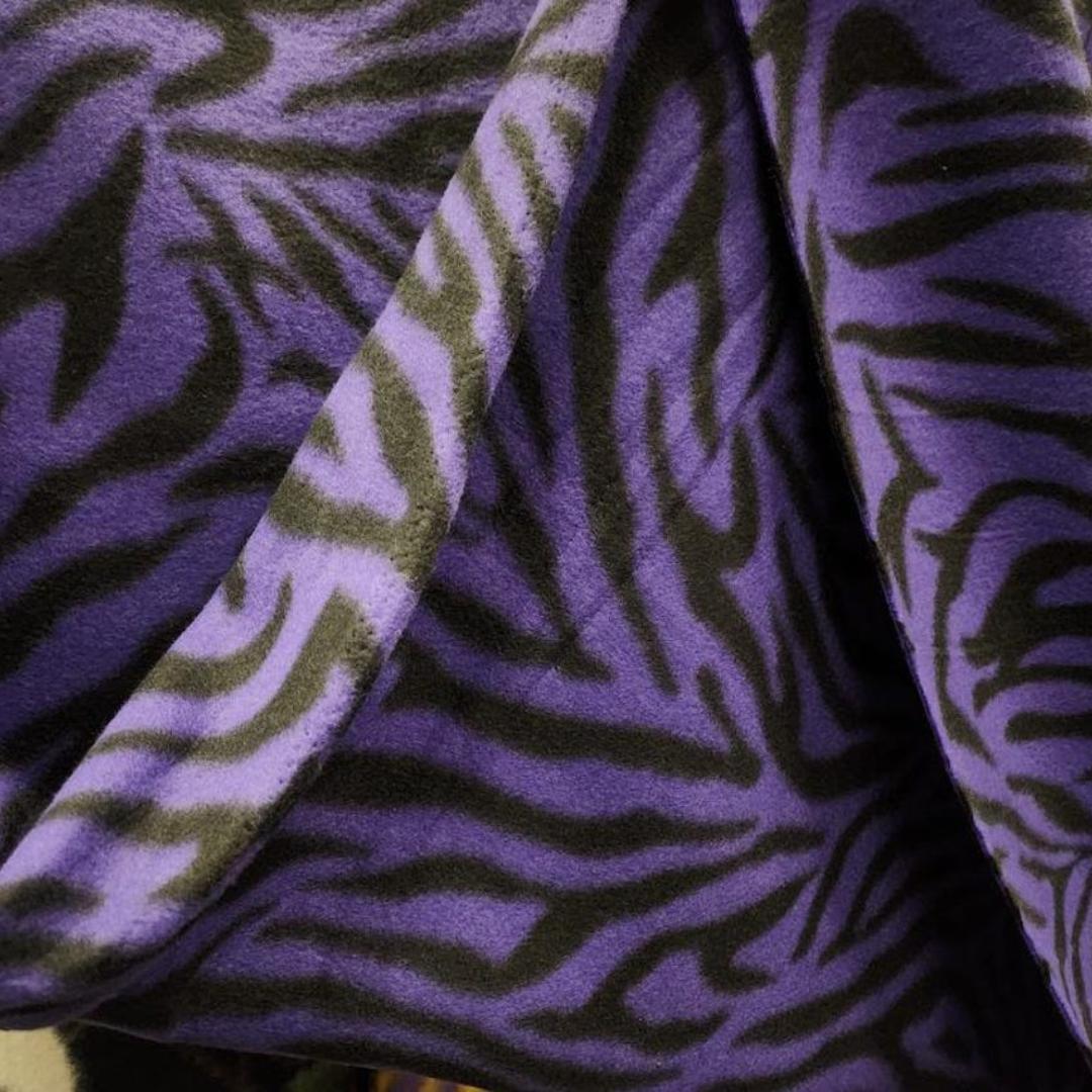 PURPLE/BLACK - Zebra Print - Anti Pill Theme Fleece Fabric, 60” Inches Wide – Sold By The Yard