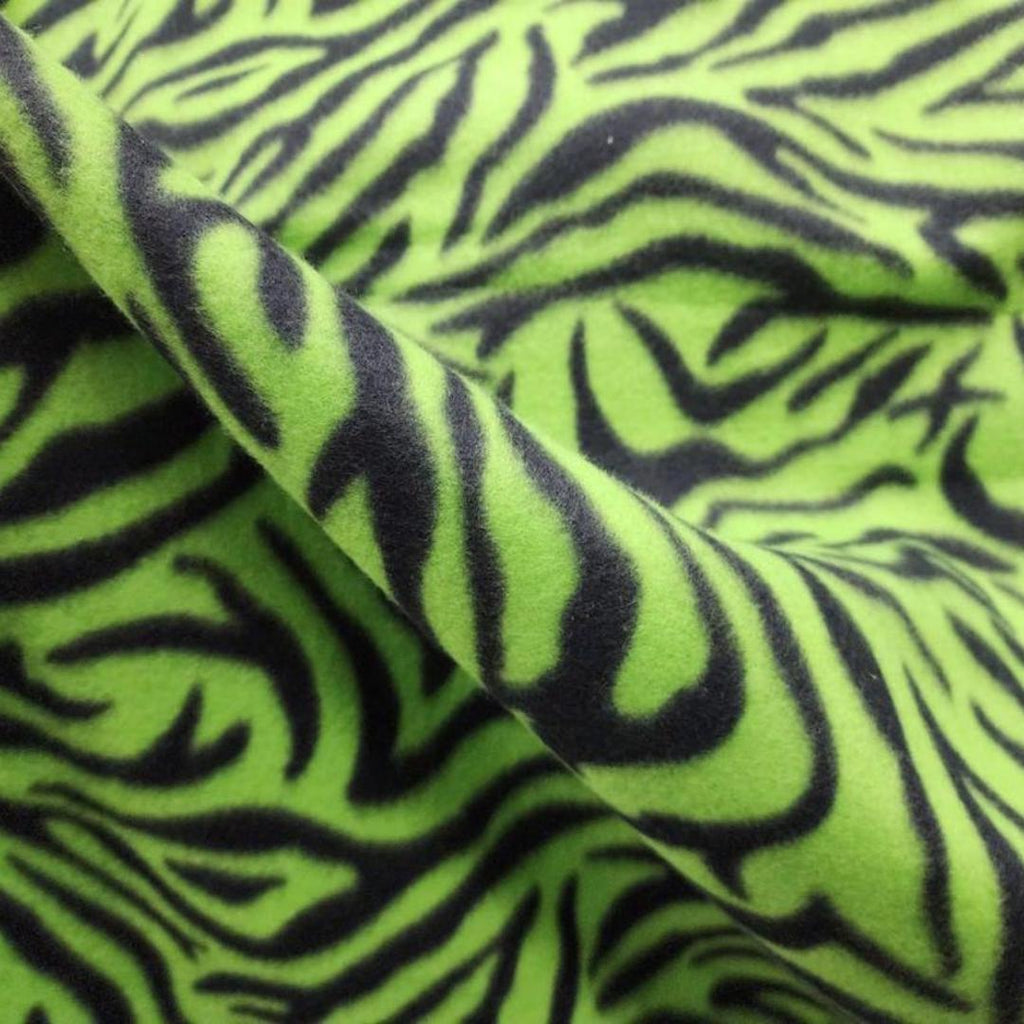 LIME/BLACK - Zebra Print - Anti Pill Theme Fleece Fabric, 60” Inches Wide – Sold By The Yard