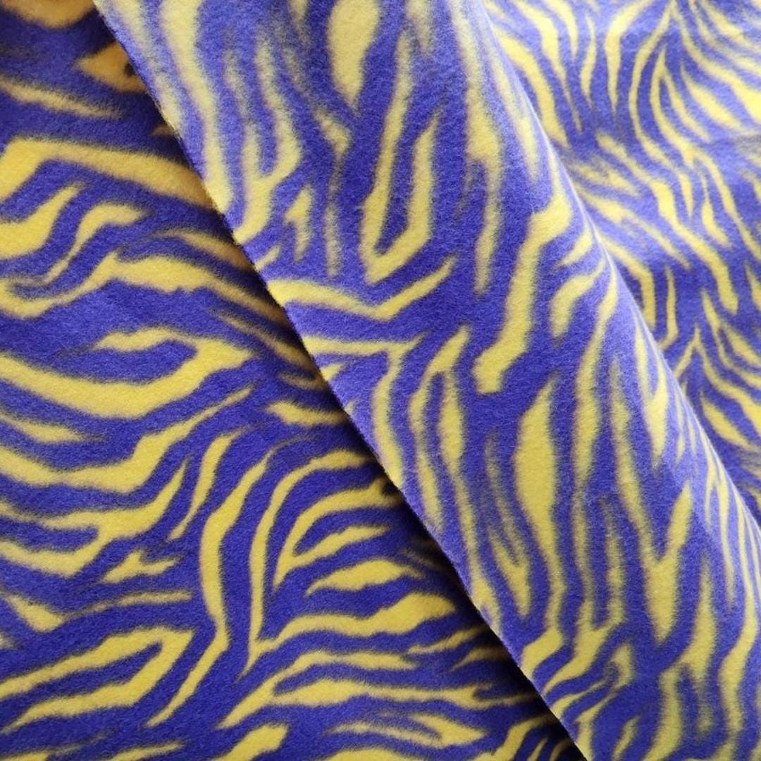 YELLOW/PURPLE - Zebra Print - Anti Pill Theme Fleece Fabric, 60” Inches Wide – Sold By The Yard