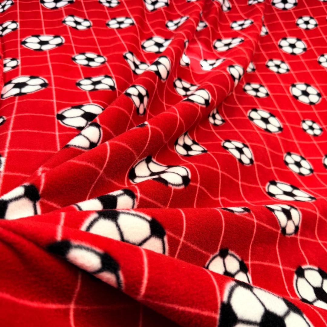 RED - Soccer Print - Anti Pill Theme Fleece Fabric, 60” Inches Wide – Sold By The Yard
