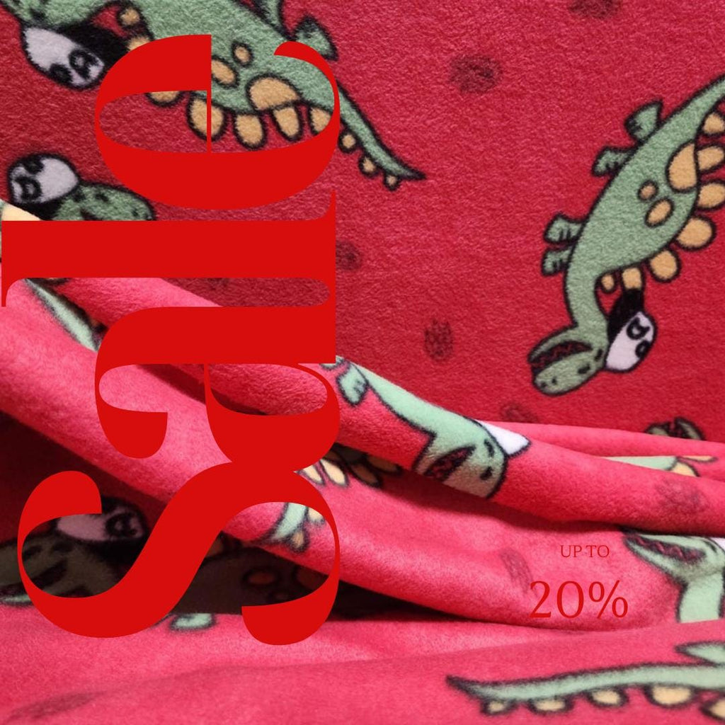Red Dinosaur Print - Anti Pill Theme Fleece Fabric, 60” Inches Wide – Sold By The Yard