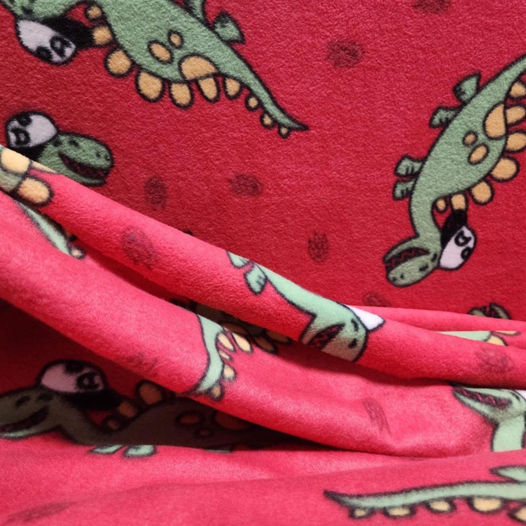 Red Dinosaur Print - Anti Pill Theme Fleece Fabric, 60” Inches Wide – Sold By The Yard