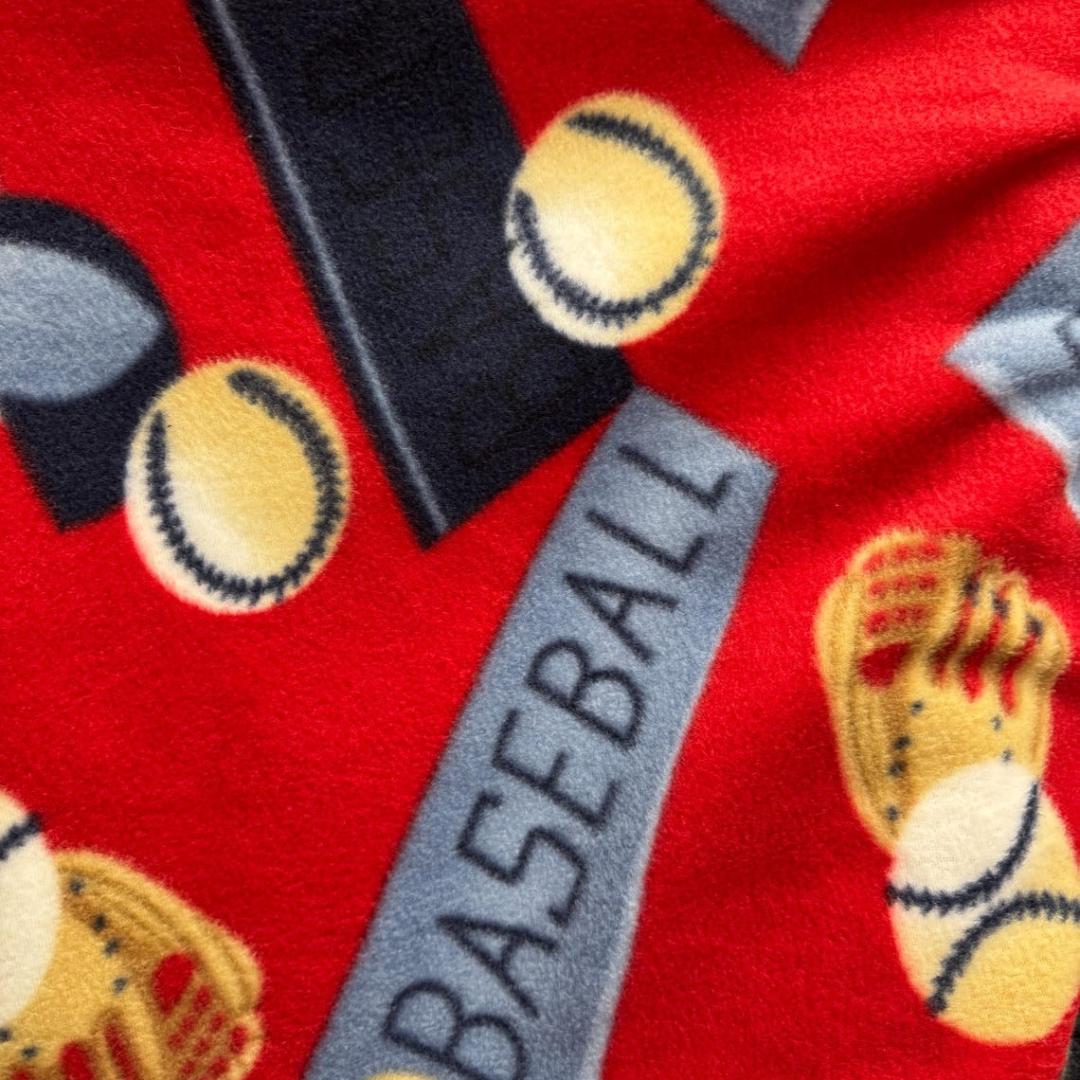 Red Baseball Print - Anti Pill Theme Fleece Fabric, 60” Inches Wide – Sold By The Yard