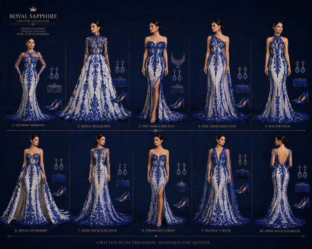 Luxury Lace - Royal Blue - 3D Beaded Design with Embroidered Sequins and Beads On a Mesh Lace Fabric for Prom Dress By The Yard