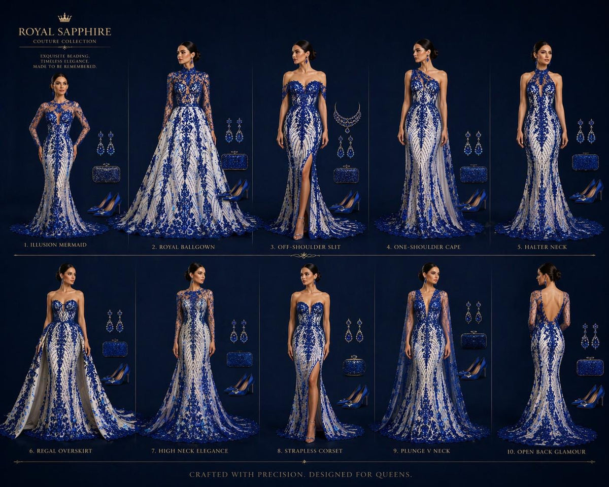 Luxury Lace - Royal Blue - 3D Beaded Design with Embroidered Sequins and Beads On a Mesh Lace Fabric for Prom Dress By The Yard