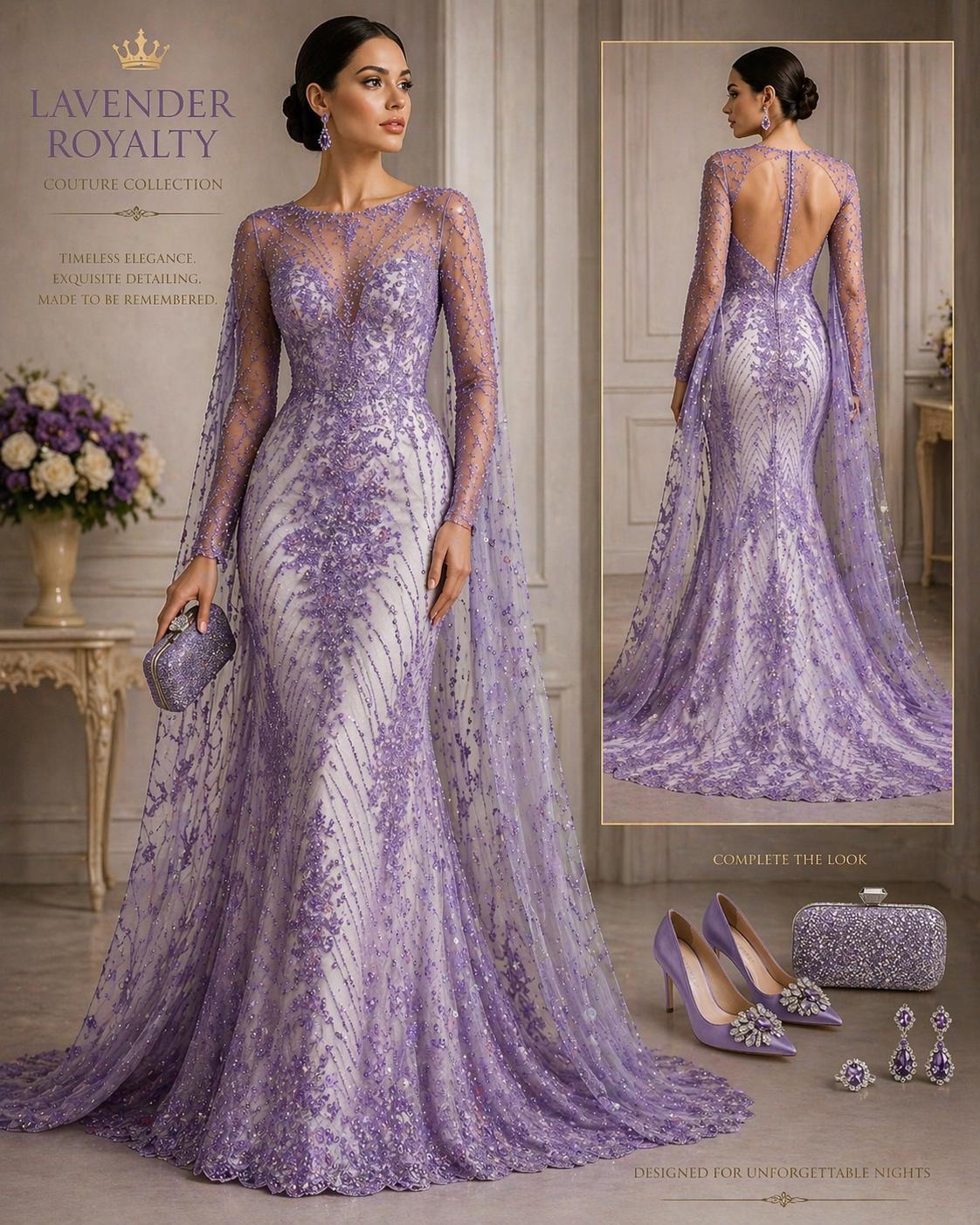 Luxury Lace - Lilac - 3D Beaded Design with Embroidered Sequins and Beads On a Mesh Lace Fabric for Prom Dress By The Yard
