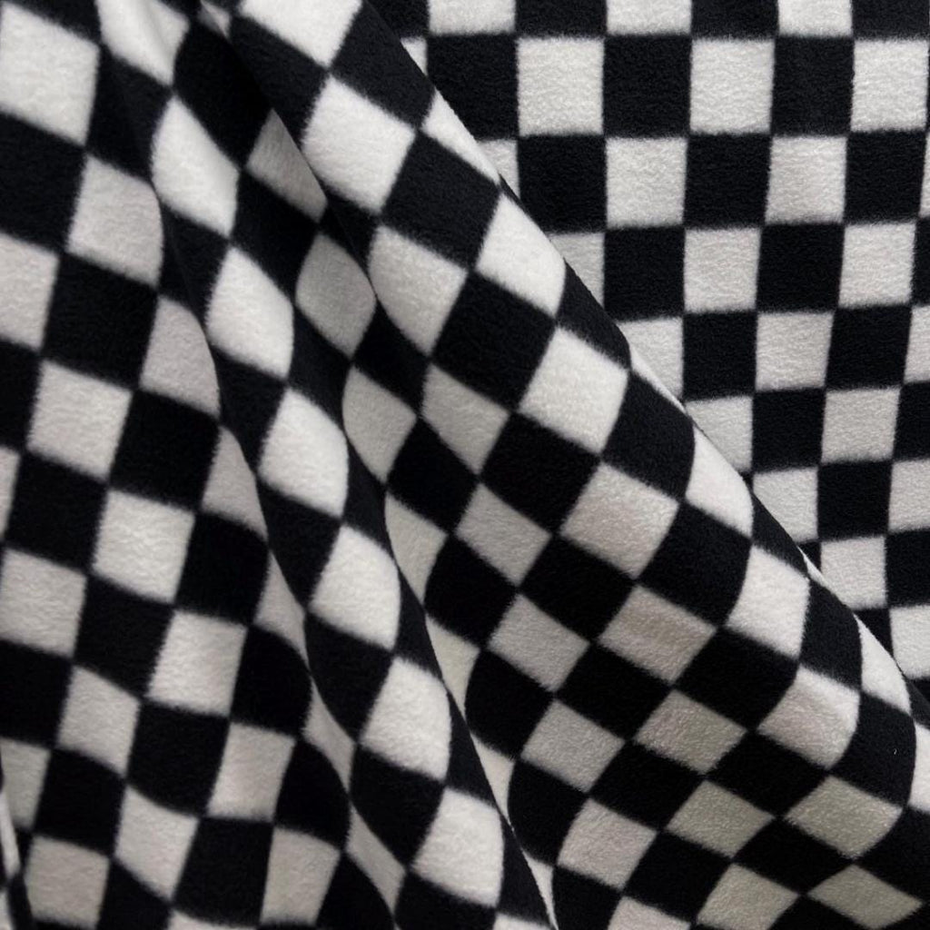Black & White Checkered Print - Anti Pill Theme Fleece Fabric, 60” Inches Wide – Sold By The Yard