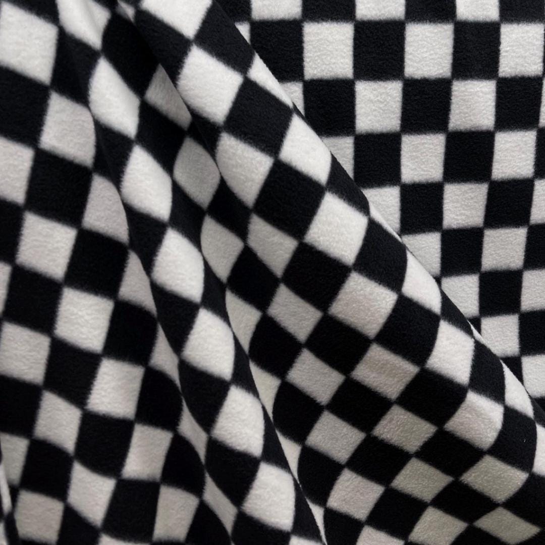 Black & White Checkered Print - Anti Pill Theme Fleece Fabric, 60” Inches Wide – Sold By The Yard