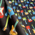 Multicolored Guitar with Black Background - Anti Pill Theme Fleece Fabric, 60” Inches Wide – Sold By The Yard