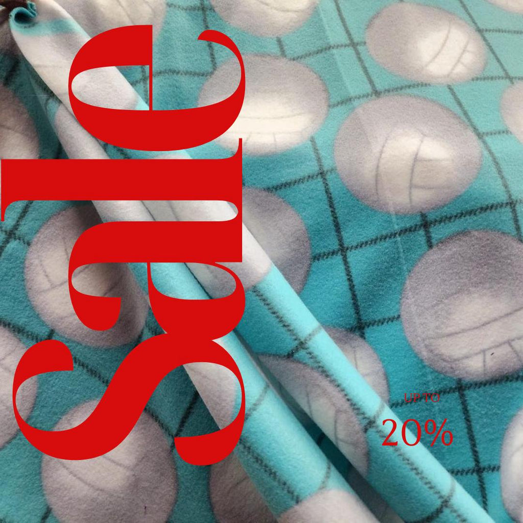 Aqua Volleyball Print- Anti Pill Theme Fleece Fabric, 60” Inches Wide – Sold By The Yard