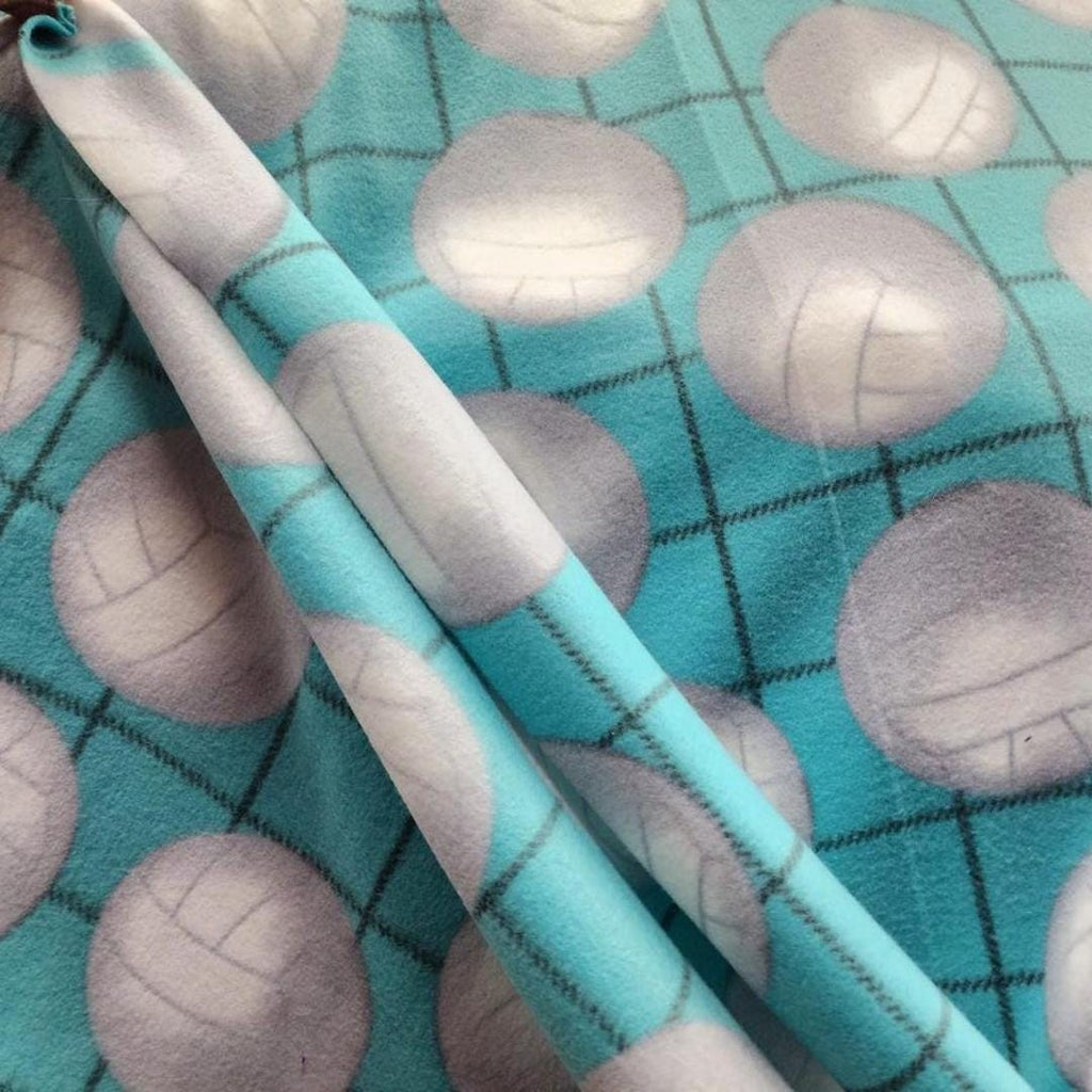Aqua Volleyball Print- Anti Pill Theme Fleece Fabric, 60” Inches Wide – Sold By The Yard